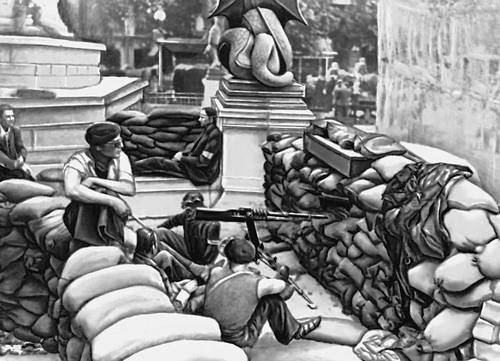 Франция. Борцы Сопротивления на улицах Парижа во время антифашистского вооружённого восстания. Август 1944.