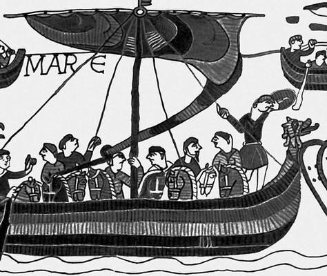 Франция. Изобразительное искусство 1 в. до н. э.—17 в. «Флот Вильгельма Завоевателя, переплывающий Ла-Манш». Деталь «Ковра из Байё». Ок. 1080. Музей королевы Матильды. Байё.
