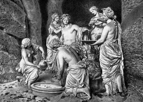 Франция. Изобразительное искусство 1 в. до н. э. — 17 в. Ф. Жирардон. «Апполон и нимфы» (декоративная группа в гроте парка в Версале), Мрамор. 1662—72.
